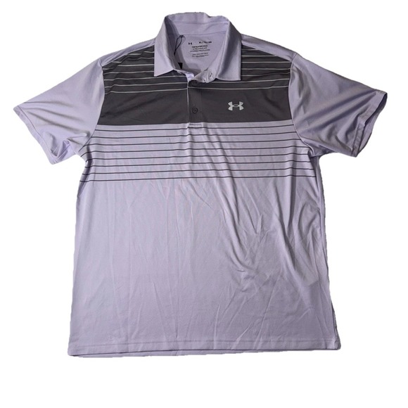 MENS UNDER ARMOUR SHORT SLEEVE PURPLE STRIPED PLAYOFF POLO SHIRT SIZE XL - Picture 1 of 10